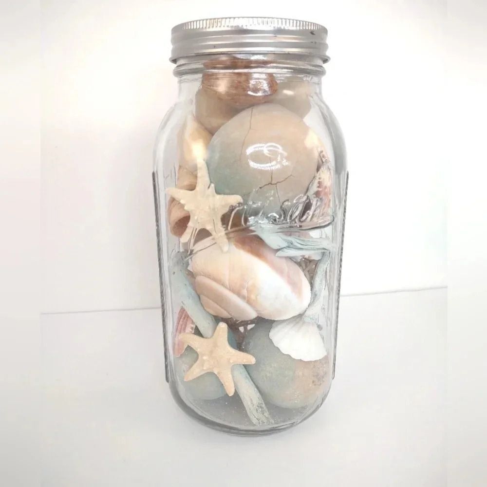 Seashell Jar Artisian Starfish Beachy Tones Coastal Aesthetic - Picture 2 of 12